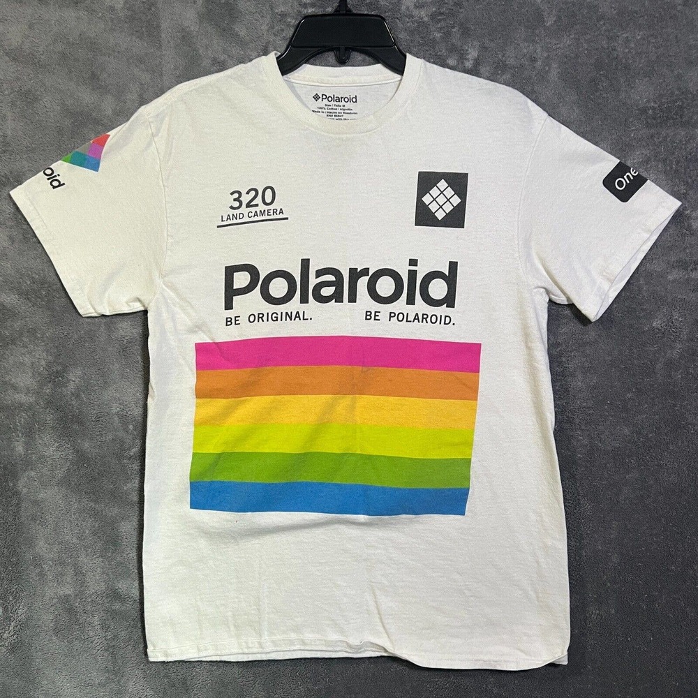 Vintage Polaroid Camera T Shirt Mens M Short Sleeve Crew Neck Graphic Neon Logo